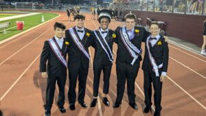 Left to right are court members Dominic Perez, and Treyton Haido, 2024 Davison King Braylen Naves, 2024 Mr. Congeniality Cooper Austin, and court member Jacob Barr